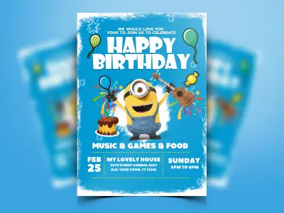 Editable Cute Minions  Birthday Invitation - Canva Template – Download