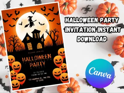 Halloween Party Invitation - Instant Download Editable Canva Template